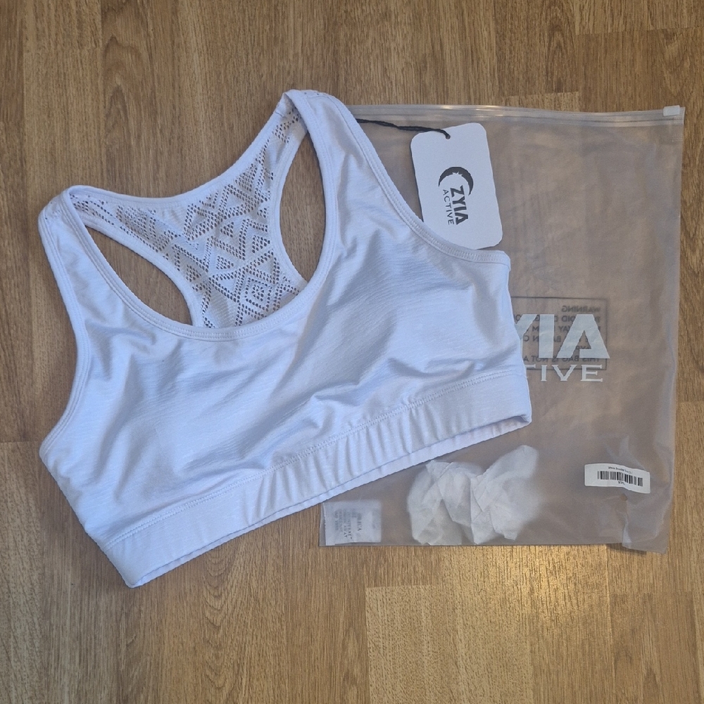 ZYIA White Lace Back Sports Bra